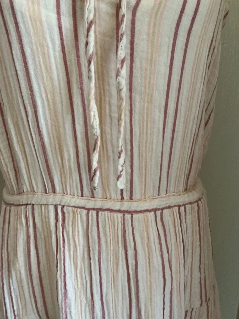 Joie Tiered Stripe Dress in Cream and Dusty Rose M Tie Back - Picture 9 of 11